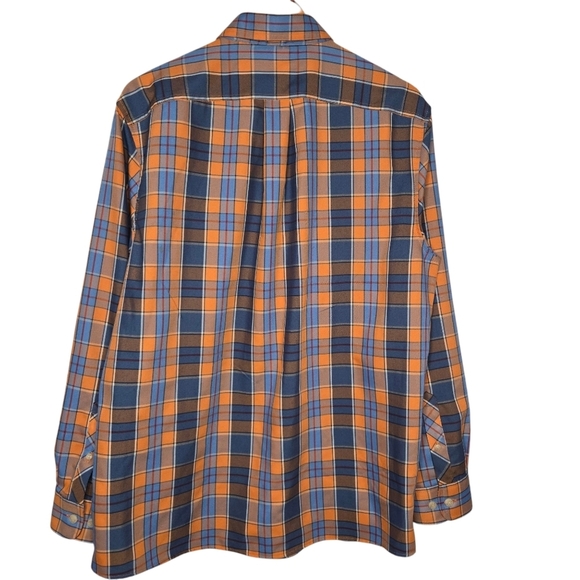 Roundtree & Yorke Outdoor Mens Orange Blue Plaid Button Down Shirt Size Large - Picture 2 of 8